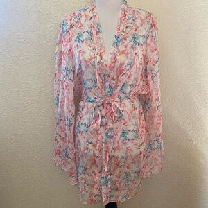 Naked Princess 100% Silk Bath Robe Sheer Chiffon Wrap Seychelles Tie Front: Sm